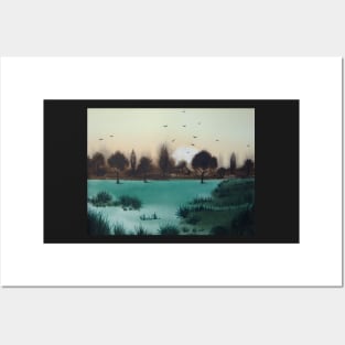 scenic landscape sunset over woodland landscape Posters and Art